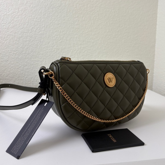 Versace Medusa Quilted Olive Green Crossbody Bag - Picture 2 of 13